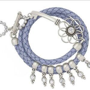 Premier Designs Antiqued Silver and Periwinkle Leather Wrap Key Charm Bracelet